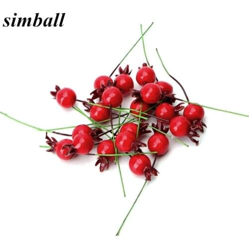 20pcs/lot Mini Fake Glass Pomegranate Fruit Small Berries Artificial Flowers Red Cherry Stamen Wedding Christmas Decorative