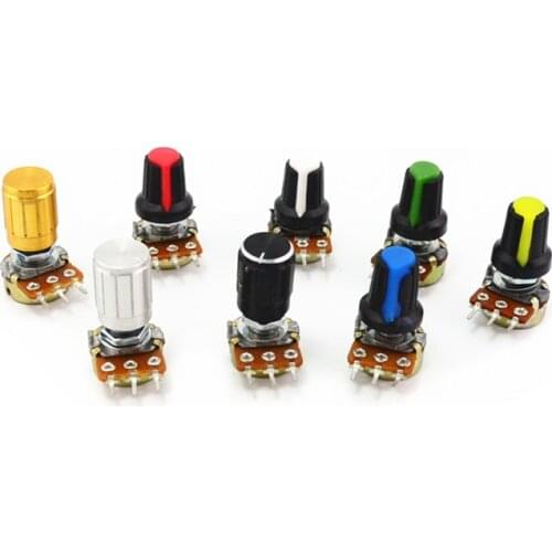 5pcs WH148 3 Terminal Single Linear Taper Rotary Volume B Type Potentiometer Pot 1K~1M OHM W 8Color Knob