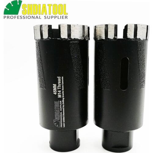 SHDIATOOL 2pcs Laser Welded Diameter 45mm Diamond Dry Drilling Core Bits M14 thread granite marbel hole saw With Side Protection