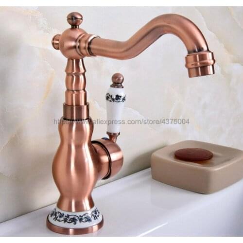 Antique Red Copper Bathroom Basin Faucet Hot Cold Mixer Tap Single Handle Basin Tap Mixer Tap Nnf639