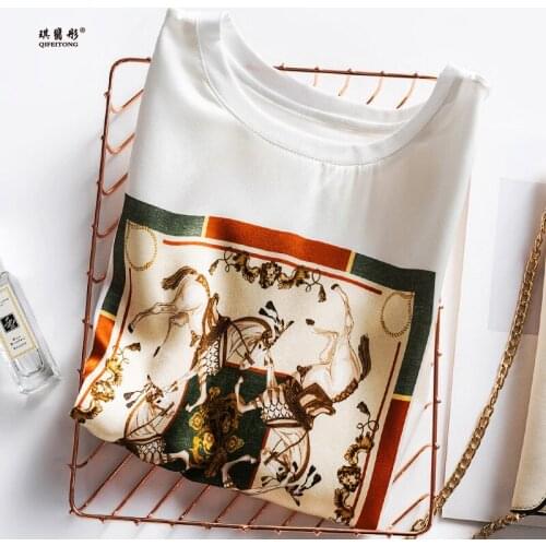 40 Styles Of Top Satin Ice Silk T-shirt Womens Summer Must-have Breathable Ice Silk Short-sleeved Printed Oversized T-shirt