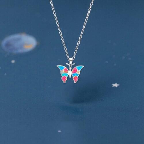 Ayowei Beautiful Butterfuly Color Fire Opal Silver Stamped Necklace Pendants Fashion jewelry OP712A for Women