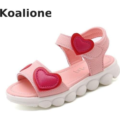 Girls Sandals Summer Kids Shoes Open Toe Shoes Love Heart Princess Sandals Pink White Soft Bottom Non-slip Children Beach Shoes