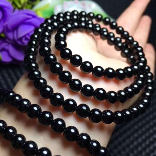 Natural Black Tourmaline Crystal Round Beads Bracelet AAA 6mm 3rows