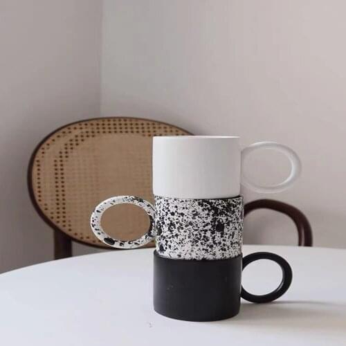 Big Ear Korea Small Circle Cup Black And White Splash-ink Ceramic Coffee MugBig Ear Korea Small Circle Cup Black And White Splas