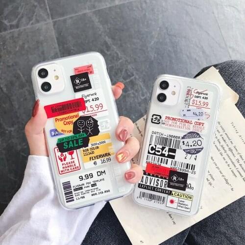 Phone Case For iPhone 11 Pro Max X XS XR 7 8 Plus SE 2020 Case Retro Bar Code Label Transparent Soft TPU Back Cover For iPhone11