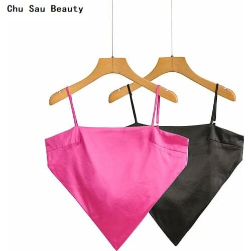 Chu Sau Beauty2021 Ladies Fashion New Bright Pink One-Shoulder Strap Tube Top Summer Sexy Backless Beach Vacation Sleeveless Top