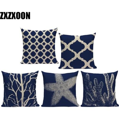 Decorative Throw Pillows Case Dark Blue Geometric Coral Starfish Cojines Decorativos Para Sofa Cushion Cover for Sofa Home Car