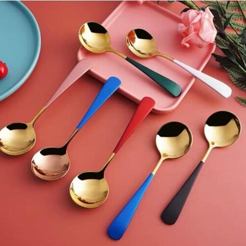 Dessert Spoon Cucchiaino Lungo Rainbow Dinner Cuchara Azucarero Household Stainless Steel Ice Cream Coffee Creative Round Head
