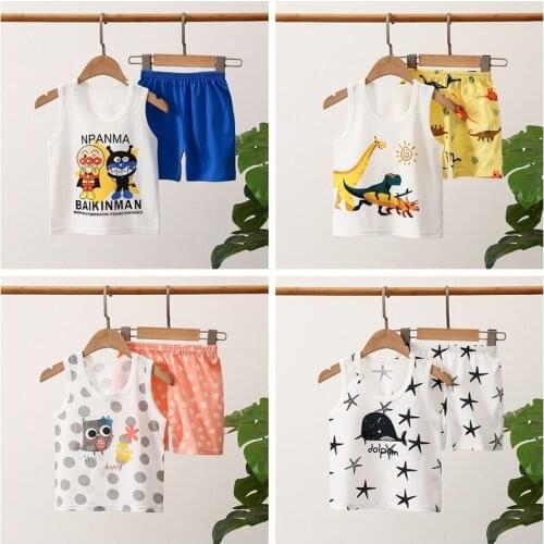 Kids Sleeveless Set Baby Cotton Vest Shorts Suit Girls Summer Outfits Boys Clothes 2 Piece Children Clothes 2021 New