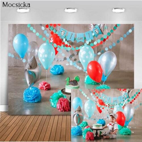Birthday Party Photo Background Cake Balloon Stars Decoration Style Child Portrait Photo Wallpaper Photography Props Banner