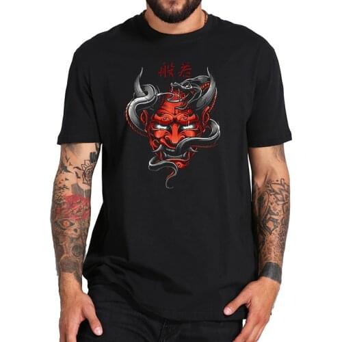 Samurai Hannya Japanese Jealousy And Resentment Symbol Black 100% Cotton T-shirt EU Size Drop Ship