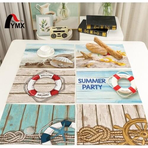 FYMX Seaside View Placemat Swimming Ring Starfish Shell Refreshing Summer Placemats Sweetheart Coffee Mat