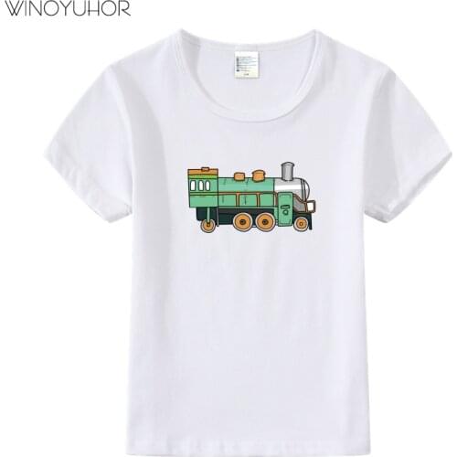 Summer Boys Cartoon T-shirt Train Cotton T Shirt Boy Kids Tops Children Clothing Kindergarten Locomotive Print Clothes