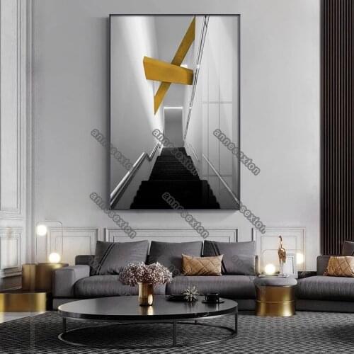 Modern Style Canvas Painting Poster and Print Industrial Black and White Architectures Golden Across for Home Rooms Wall Decorat