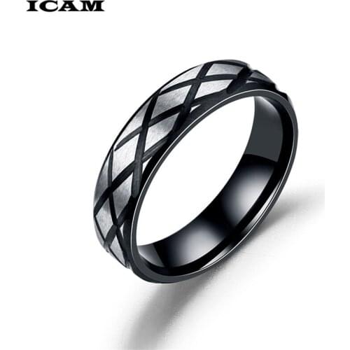 ICAM 8MM Black Stainless Steel Ring For Men Wedding Bands Twill Cool Vintage Ring