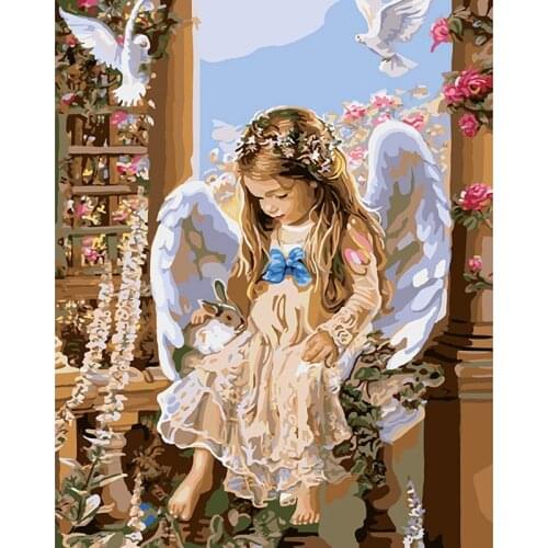Little angel picture - Hand painted canvas oil Painting By Numbers Home Wall Decor DIY Digital Painting cuadros decoracion DY439