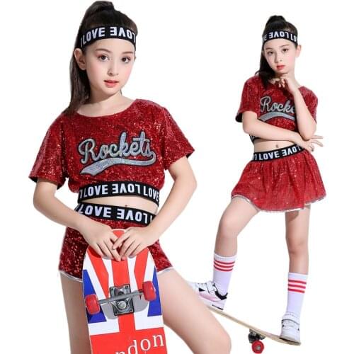 Girl Jazz Dance Costumes for Girls Children Street Stage Dance Clothes Exposed Navel Tide Kid Hip hop Sequin Dance Suit