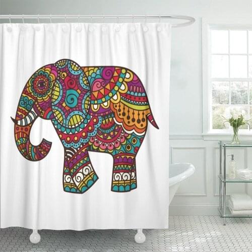 Culture Elephant Indian with Ornaments India Shower Curtain Polyester Fabric 72 x 72 Inches Set with Hooks