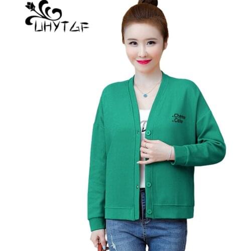 UHYTGF Spring Autumn Coat Sweatshirts Women Long Sleeve Cardigan Hoodies Short Jacket Casual Loose 3XL Oversized Tops Female1333