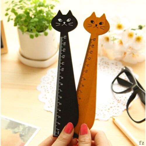 200 Pcs Cat Shape Ruler Wood Straight Rulers Black Yellow Lovely Cat Shape Ruler Gifts for Kids School Learning Supplies