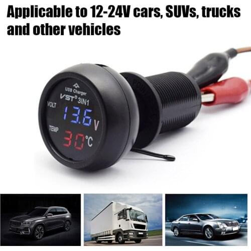 Multifunctional Car Mobile Phone Charger USB Charger LED Display Monitoring Voltage Temperature Voltmeter Thermometer