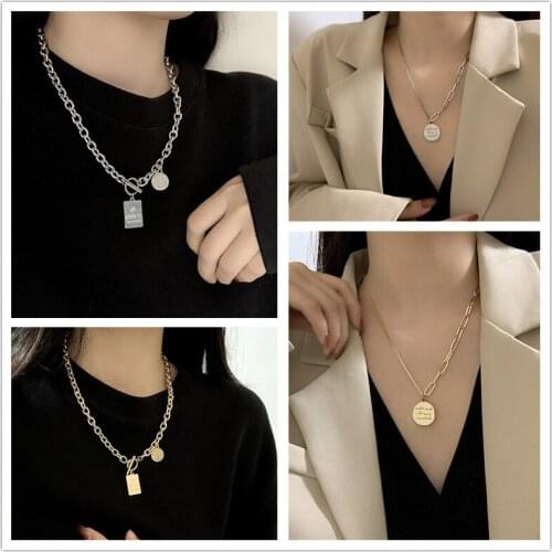 Trendy new hip-hop punk necklace female simple geometric disc square pendant wild male and female clavicle chain