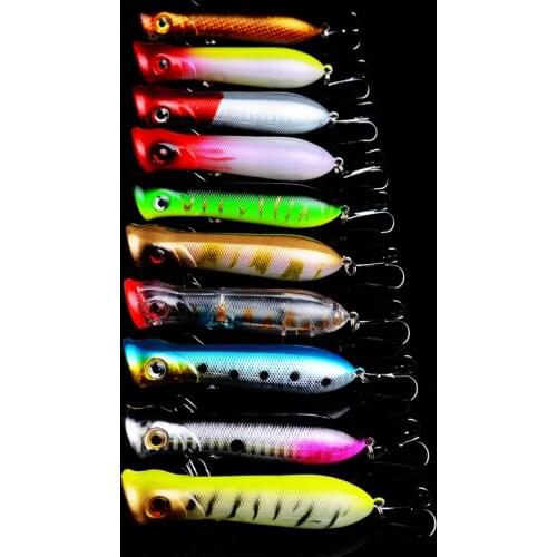 Hot 10pcs/lot Fishing lure Set Mixed New models Fishing Tackle 10 Color 80mm 11.5g Top water Popper lures Mix Fishing bait