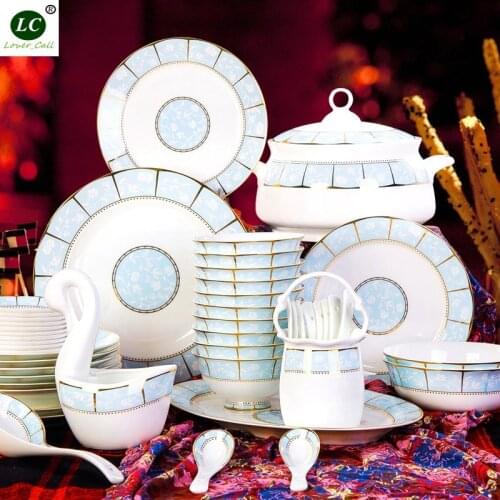 Ceram Dinnerware set 48pcs Superfluity Household set Quality Fresh Bone China Tableware Fashion Marriage Gift
