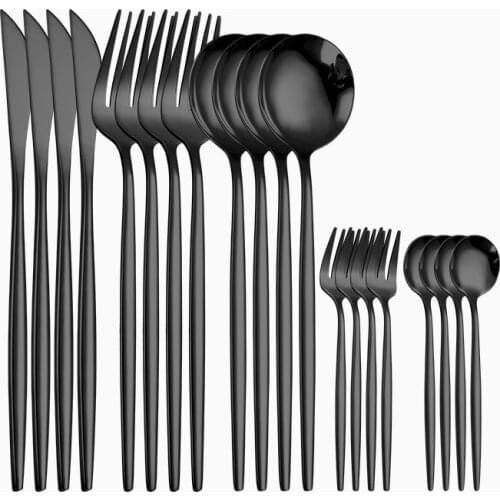 Black Utensils Set Stainless Steel Cutlery Set Rainbow Fork Spoon Knife Set Western Gold Tableware Golden Flatware Dropshipping