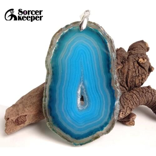 Natural Gem Stone Jewelry Multi-color Rough Art Botswana Agates Slice Beads Pendant Necklace New Trendy Gift for mens BD259