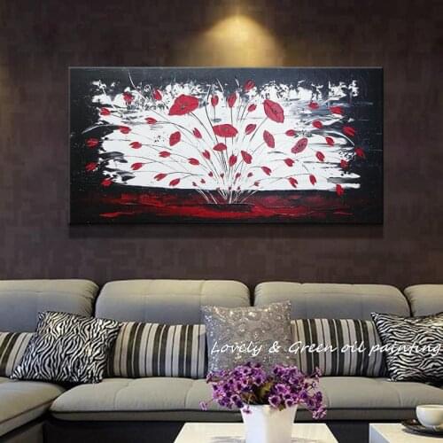 100% Hand Painted Abstract Palette Knife Oil Painting A Big Red Flower Picture Wall Decor Art For Home Decoration With No Framed