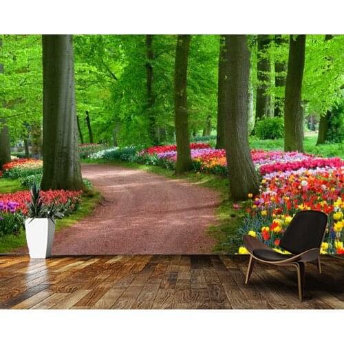 Papel de parede Spring scenery big tree flower in the park 3d wallpaper,living room tv wall bedroom wall papers home decor mural