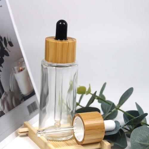 60ml Empty Round Glass Dropper Bottle with Bamboo Lid and Black /White Tip