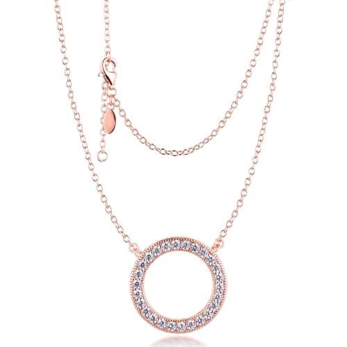 Rose Gold Circle of Sparkling Pendant Necklace 925 Sterling Silver Necklaces for Women Fashion Jewelry collier femme