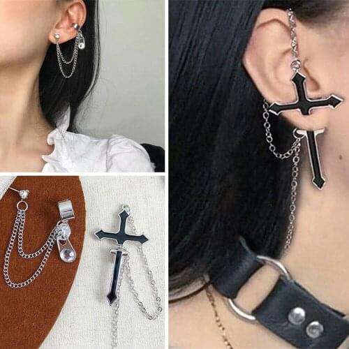 Fashion European Style Unisex Cross Earrings ,Long Chain Stud Earrings,Zipper Dangle Drop Punk Vintage Party Jewelry