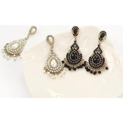 Korean Style Bridal Simulated Pearl Beaded Drop Earrings for Women White Black Statement Earring Brincos Wedding Party Jewelry