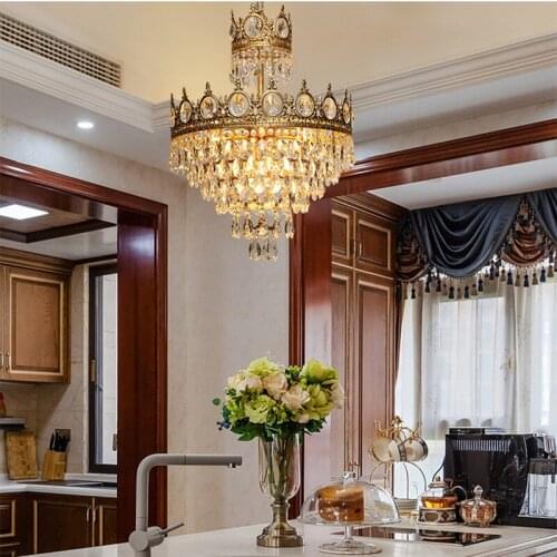 Nordic Brass Crystal Chandelier Light Luxury Bedroom Restaurant Living Room Retro Bedside Aisle Decorative Lamp