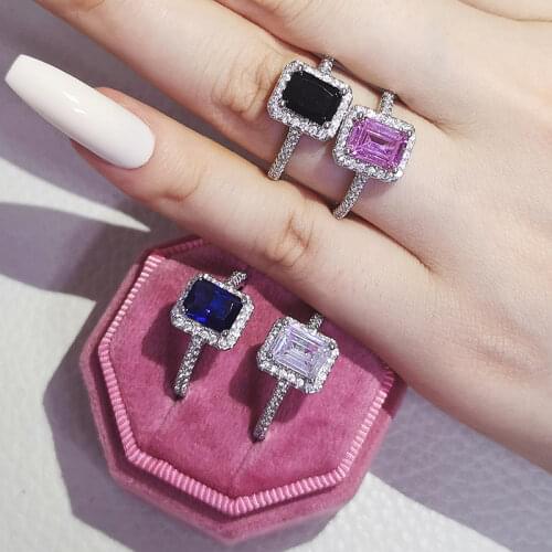 Instagram Style Trendy Luxury 925 sterling silver Engagement wedding Rings for Women yellow black blue color CZ Jewelry R1997