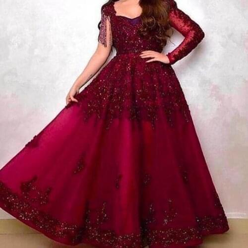 SuperKimJo Vestidos Largos De Fiesta Burgundy Prom Dresses Luxury Lace Applique Beaded Sparkly Prom Gown Gala Jurken