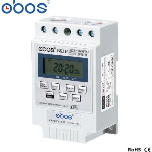 OBOS AC Timer Switch BS316 New KG316T AC 220V 25A Din Rail Digital Timer Switch