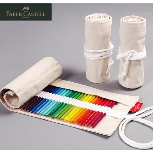 FABER CASTELL 50/64/76 Holes Canvas Pen Curtain Roll Up Pencil Bag Case Holder Sketch Pencils Storage Pouch Tool School Supplies