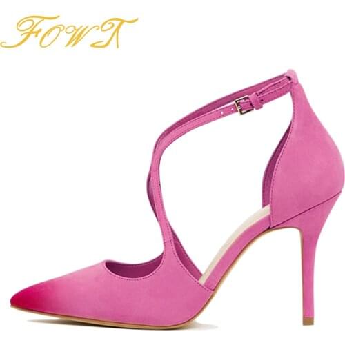 Pink Blue D'Orsay & Two-piece Flock Pumps Pointed Toe Cross-tied Heels Thin Heel Shoes Free Shipping Shoes for Women 2021 FOWT