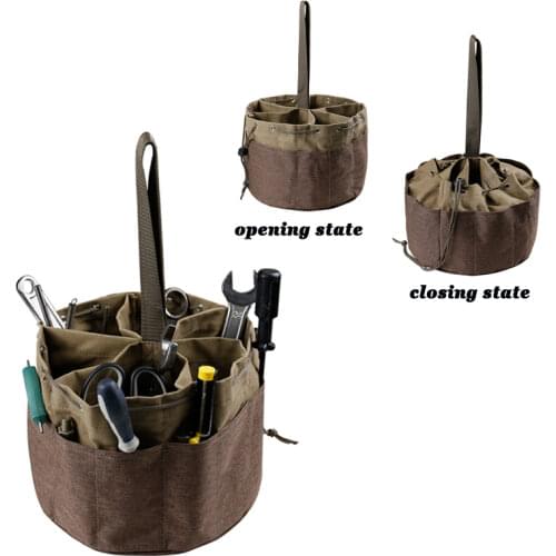 Leather Craft Parachute Bag Large Capacity Leather Craft Parachute Bag Multi-Pocket Tool Storage Bag Round Bucket Tool Bag