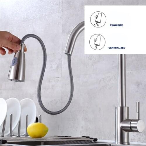 Pull-Out Kitchen Faucets Bathroom Basin Hot And Cold Water Mixer Hose Tap Sink 304 Stainless Steel Brushed Single Handle