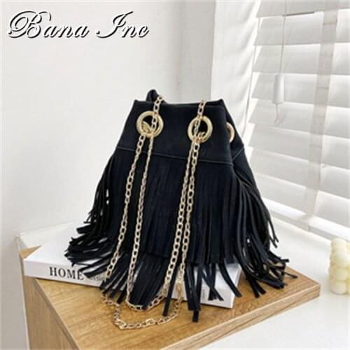 High Quality Tassel Nubuck Leather Crossbody Bags For Women 2021 New Metal Chain Women Shoulder Bag Luxury Bucket Satchel Ladys