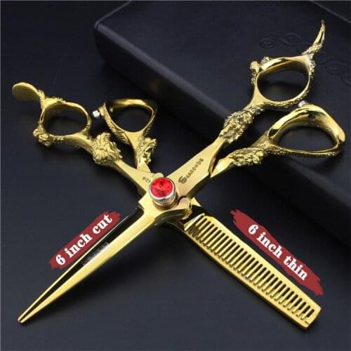 Barber 6 Inch Japanese hairdressing scissors 440c steel free non-slip logo wear-resistant scissors for sharp thin stylist fine