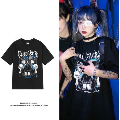 New Summer Womens hip-hop pure cotton T-shirt short-sleeved Y2K printing street trend T-shirt top Clothing Harajuku T-shirt