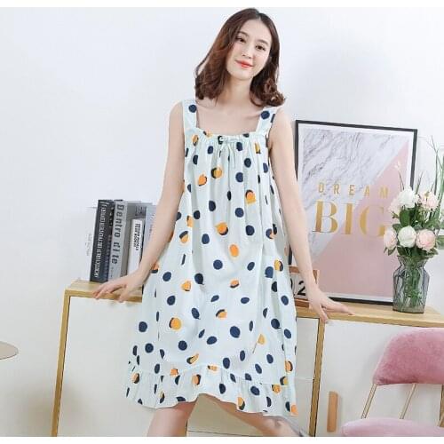 Women Print Cotton Sexy Sleepwear Plue Size Lingerie Cute Nightdress Soft Thin Female Underwear Nightgown Home Wear