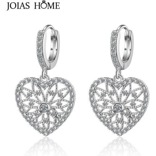 JoiasHome 925 sterling silver earrings white gold diamond heart shaped female earrings niche design classicparty gift wholesale